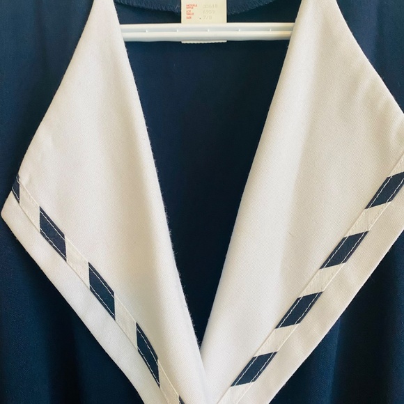 Vintage 80s Navy Blue and White Peplum Dress - Picture 4 of 10